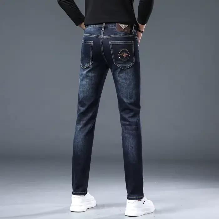 Jeans pour hommes automne printemps haut de gamme à la mode coupe ajustée pantalon moulant tout assorti lavé 2025