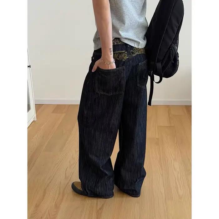 YIBASHU – Jean baggy noir Y2K pour femme
