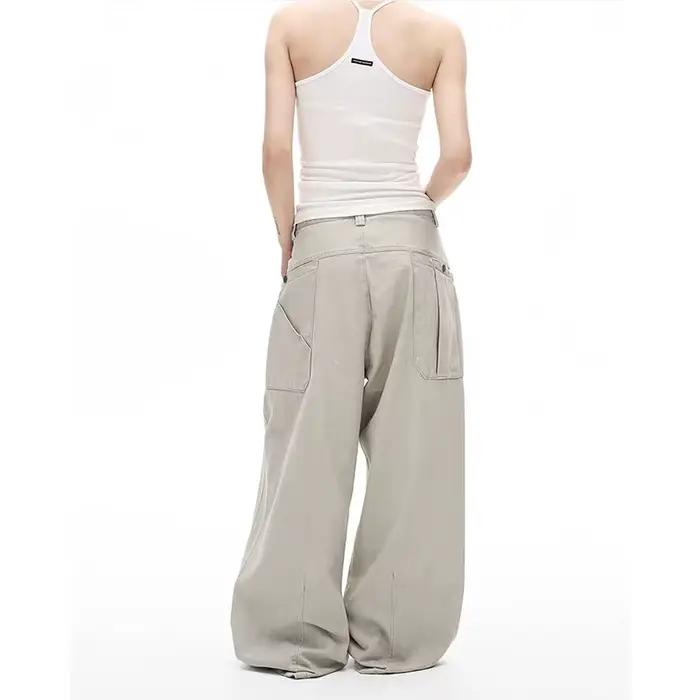 ZHIZOU Jean gris femme coupe large pantalon