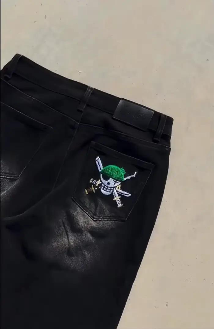 Jeans vintage japonais brodés style dessin animé pour homme