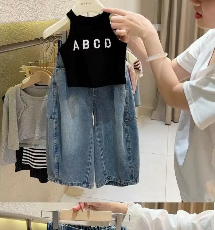 Jeans pour filles à jambes larges, coton et polyester, confortable et tendance pour les filles de 4 à 6 ans, nouveau style coréen pour l'automne