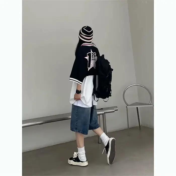 Y2K Baggy avec ceinture Jean Shorts Vintage jambe large Denim