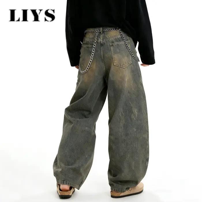 LIYS Jeans Américains Rétro Baggy à Jambes Larges pour Hommes