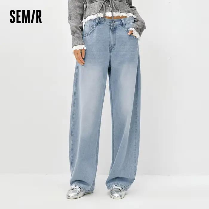 Semir Vintage jean femmes 2026 printemps en détresse ample lame incurvée Lyocell mélange décontracté rétro pantalons longs