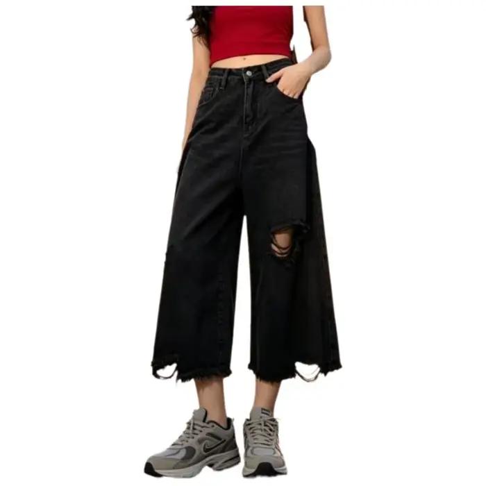 Jean taille haute à jambe large pour femme