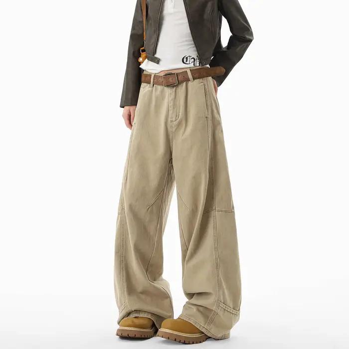 Jean en Denim Beige rétro américain pour femmes