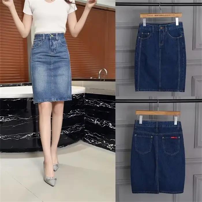 2025 mode printemps été Jean jupe femmes taille haute jupes droites femme mince élégant Denim sac hanche