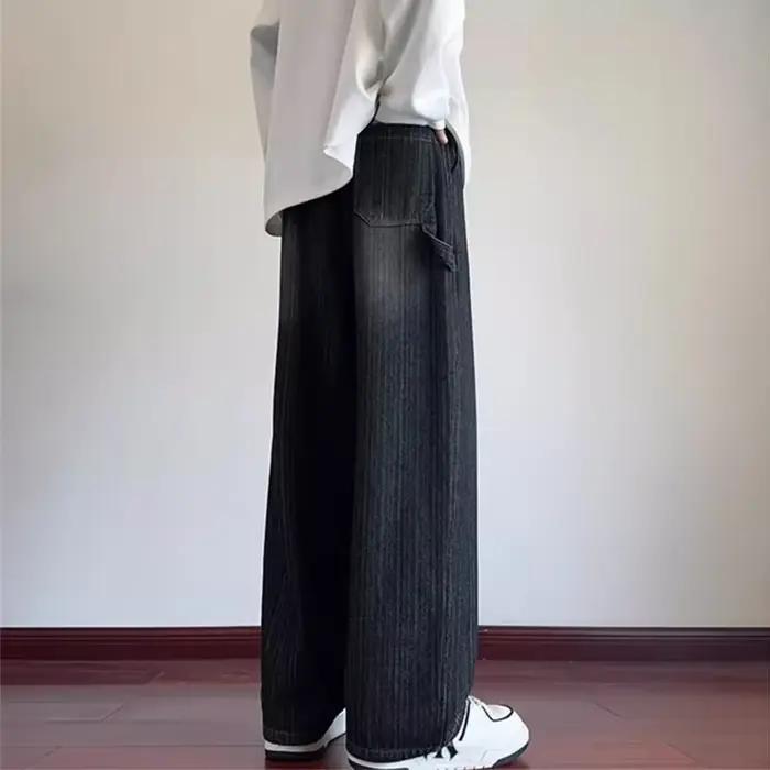 Nouveau Jean Bleu Rayé Effet Vieilli 2026 pour Homme – Pantalon en Denim Coupe Droite avec Cordon de Serrage