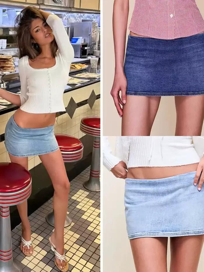 Jupe-culotte en jean délavé bleu clair Guiz