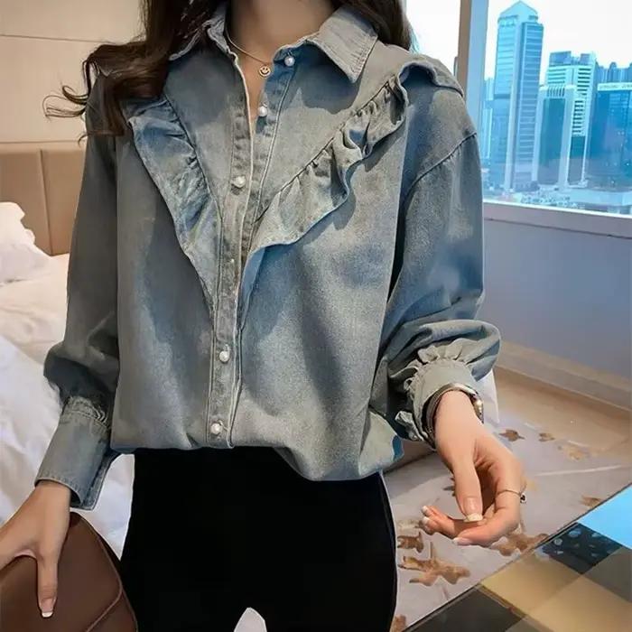 Chemise en jean ample à manches longues pour femme