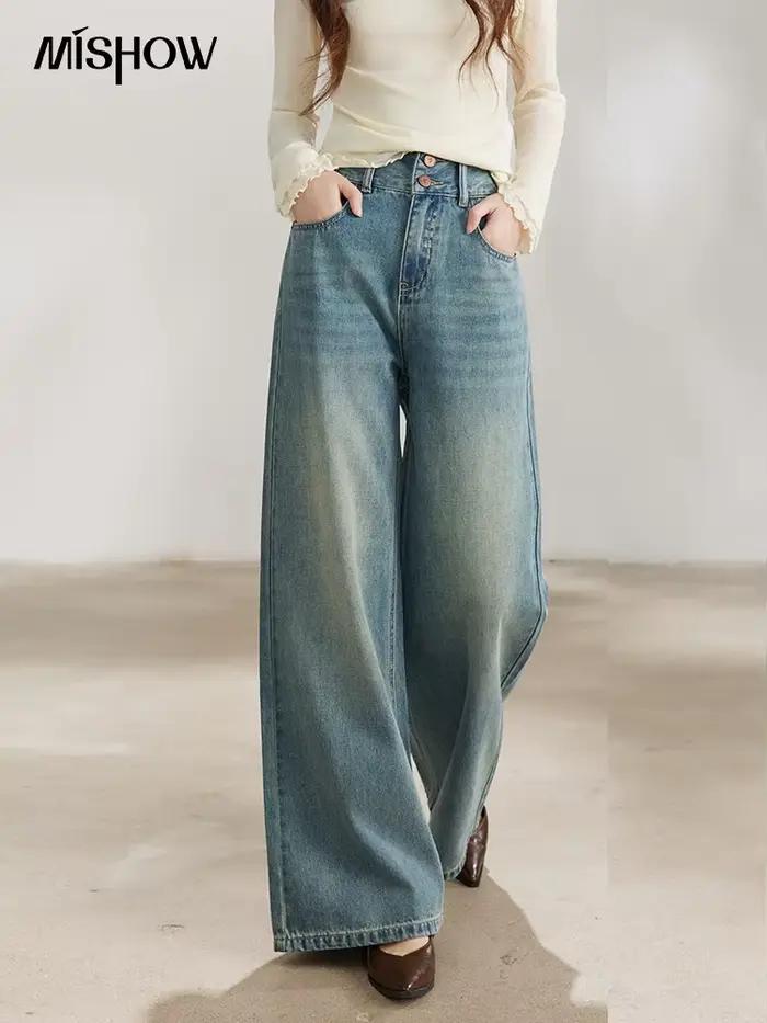 MISHOW – jean vintage bleu à jambes larges pour femmes