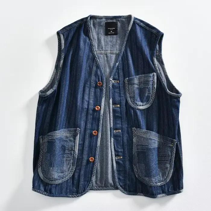Gilet en jean sans manches délavé pour homme