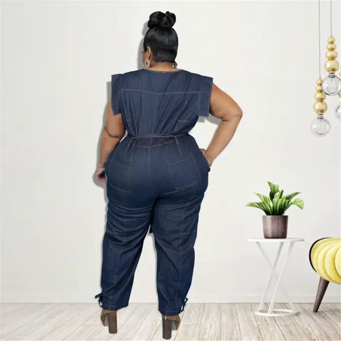 Combinaison en denim à col rond pour femmes