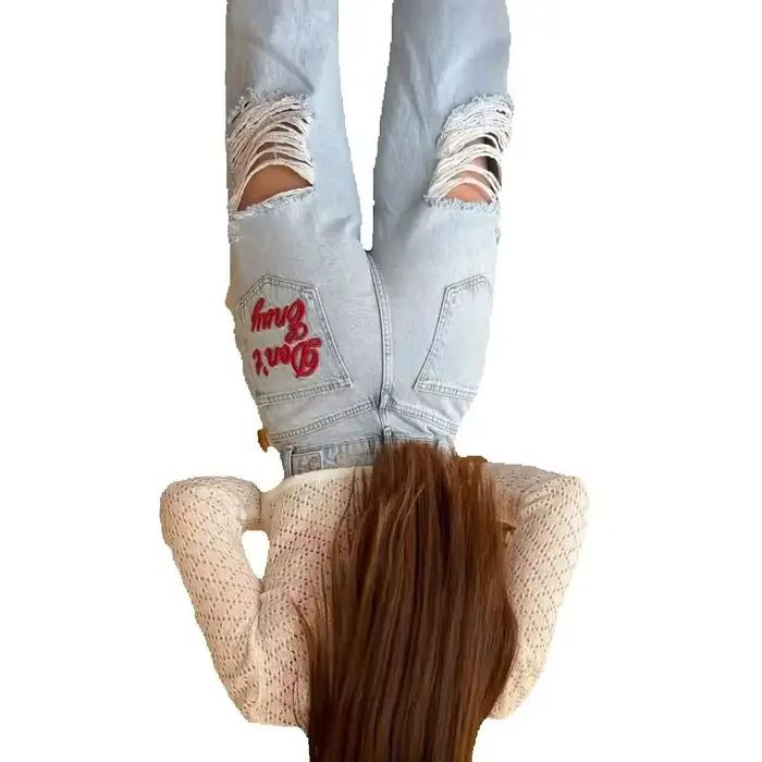 Jeans droits taille basse pour femmes