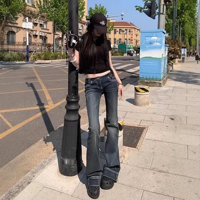 Jeans en denim taille basse coupe évasée pour femme nouvelle collection printemps automne style pattes de cheval décontracté quotidien occassions spéciales polyvalent confortable et élégant