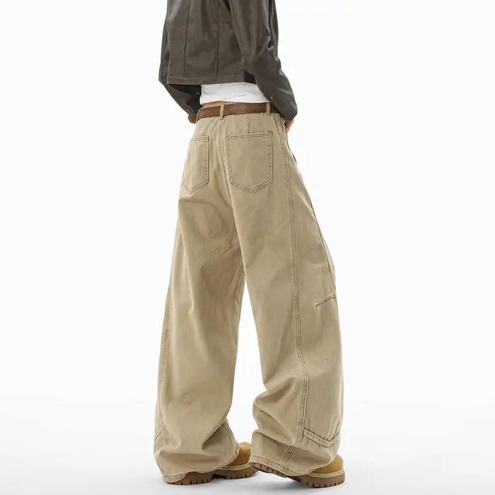 Jean en Denim Beige rétro américain pour femmes