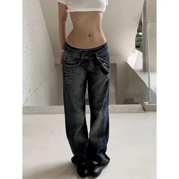 Jean baggy bleu Y2K pour femme
