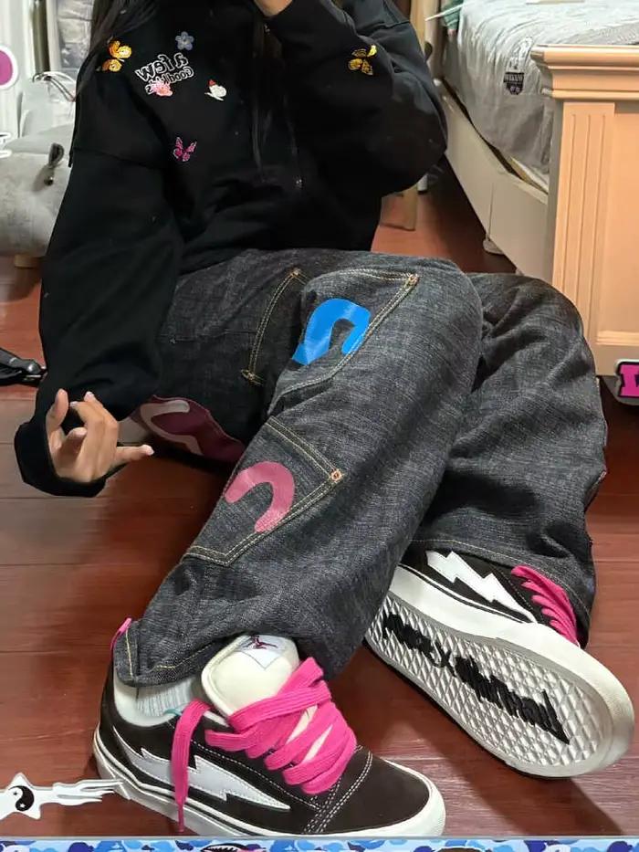 Jean Cargo Baggy pour femmes Abi Y2k Streetwear japonais Hip-pop Goblin Core Cyber Punk Pantalon