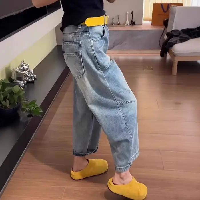Jean en denim ample taille haute pour femme