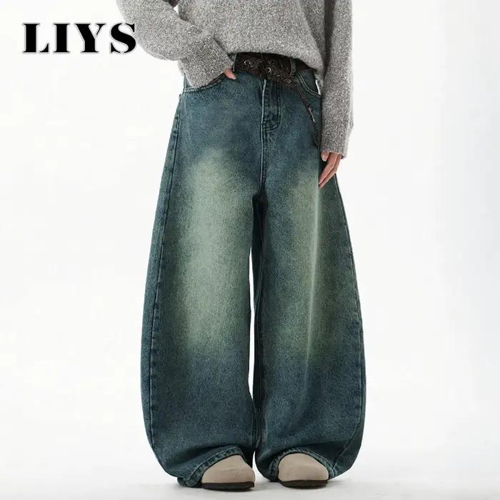 Jean baggy vintage en denim de haute qualité pour hommes, style punk, coupe ample et tridimensionnelle, confort durable, couleur bleu nostalgique, usage quotidien et occasionnels
