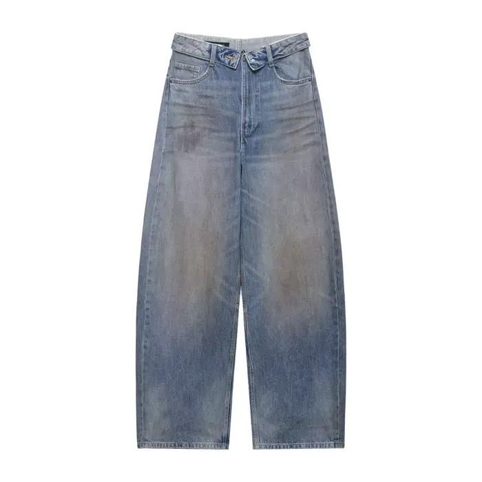 Jean décontracté polyvalent rétro taille haute à jambe large