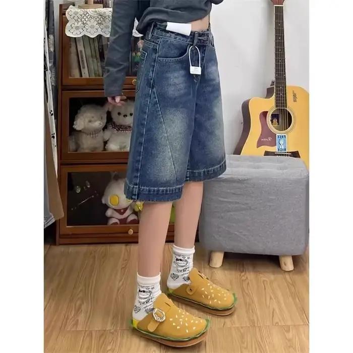 Short en jean vintage coupe droite amincissant style américain