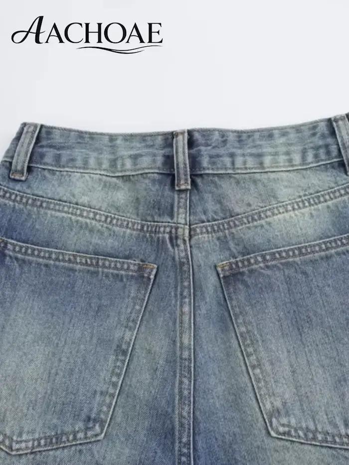 Jean ample vintage AACHOAE en coton pour femme, taille haute, coupe droite, bleu, longueur intégrale, pour toutes occasions et style décontracté