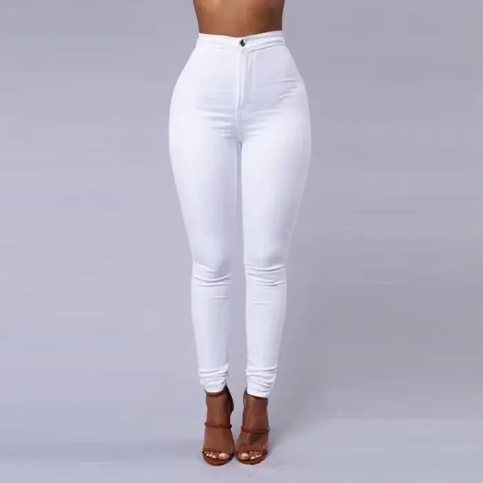 Couleur unie jean moulant Femme blanc noir taille haute rendu