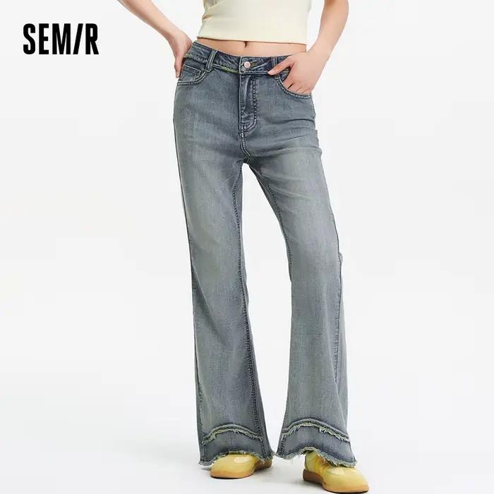 Jean évasé déchiré pour femme Semir style vintage effet allongeant les jambes mode décontractée quotidienne