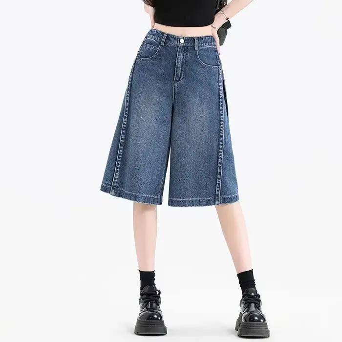 Jean court femme 2026 Nouvelle collection été coupe ample et fine taille haute en denim