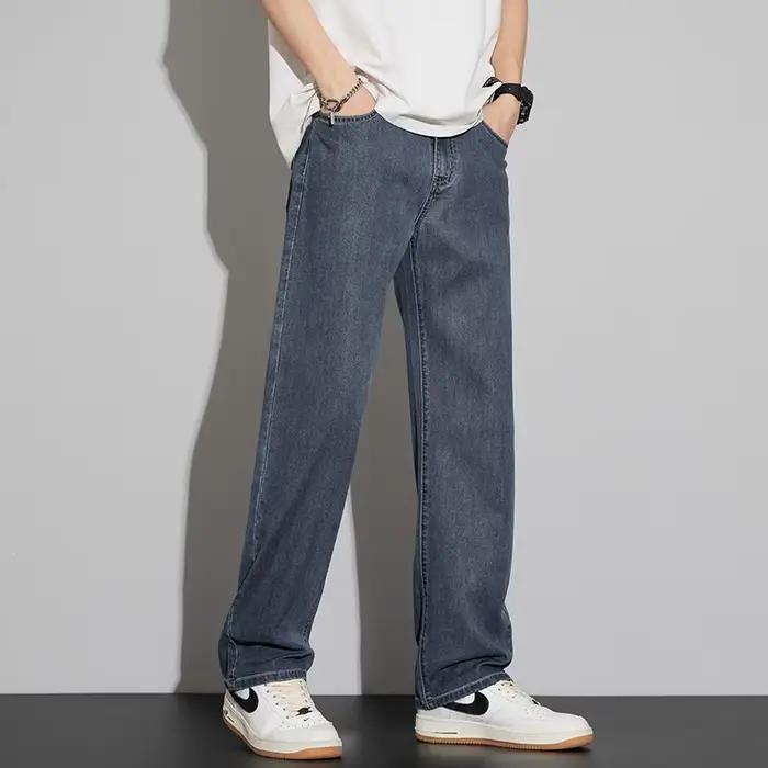 2025 Lyocell été mince jean hommes taille haute ample confortable droit élastique Denim pantalon affaires homme
