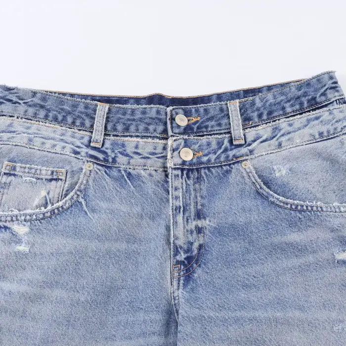 Jean droit taille mi-haute double couche pour femme
