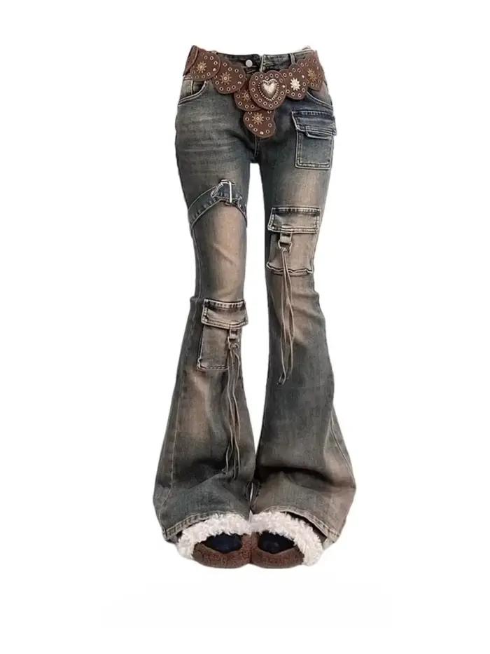 Grunge japonais chic jean Slim femmes grande taille automne nouveau pantalon rétro américain Cyber Punk Hip-pop 2000s