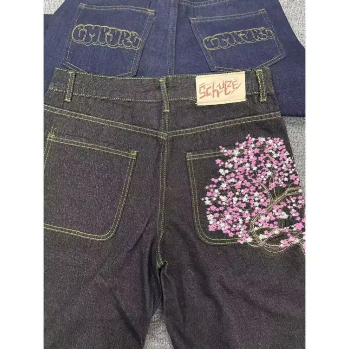 Nouveau style brodé résistant à l'usure droit court denim tendance lâche célébrité skateboard pantalon nouvelles étiquettes mêmes jeans à jambes larges