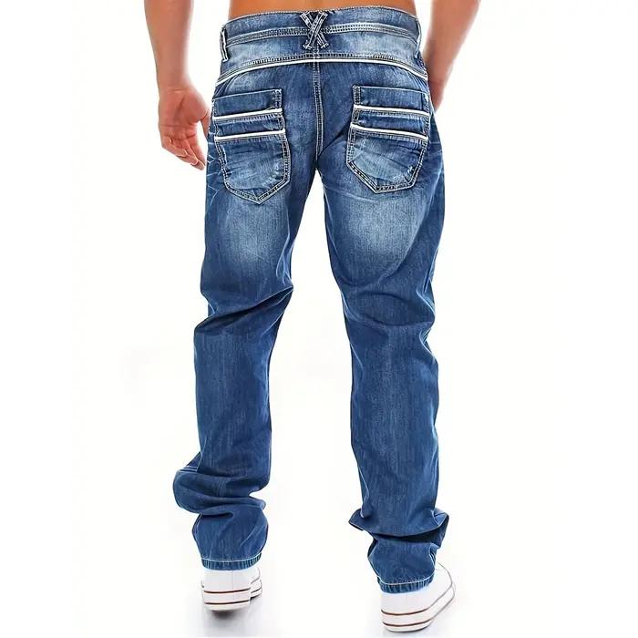 Nouveaux hommes rétro ample décontracté jambe droite jean confortable coupe classique