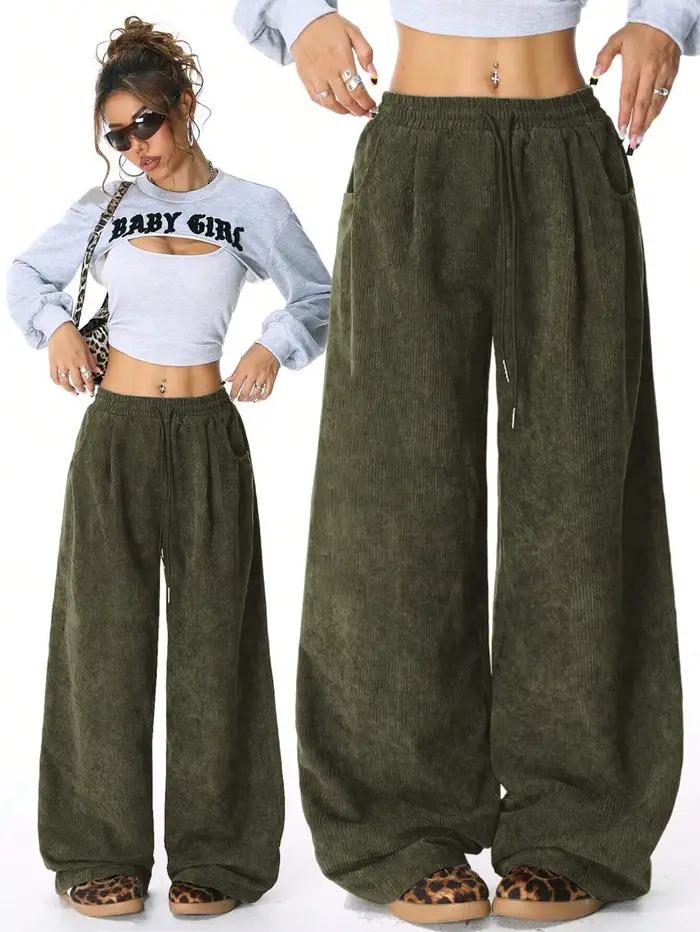Pantalon cargo en velours côtelé rétro pour femmes