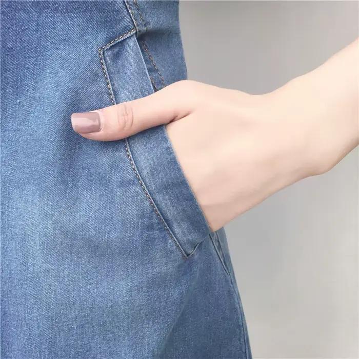 Robe en jean décontractée avec poche à boutons pour femmes, mini robe en denim sexy, nouvelle collection été 2024, col en V, une ligne, polyester, coton, 5XL
