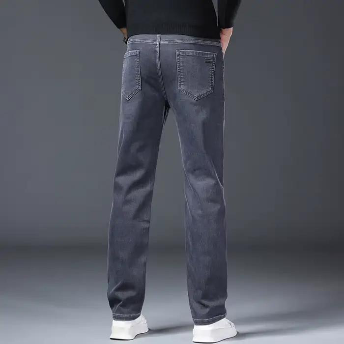 Jean gris pour homme – Nouvelle collection printemps-automne – Pantalon décontracté élastique coupe droite classique – Style vintage délavé pour le travail et les affaires