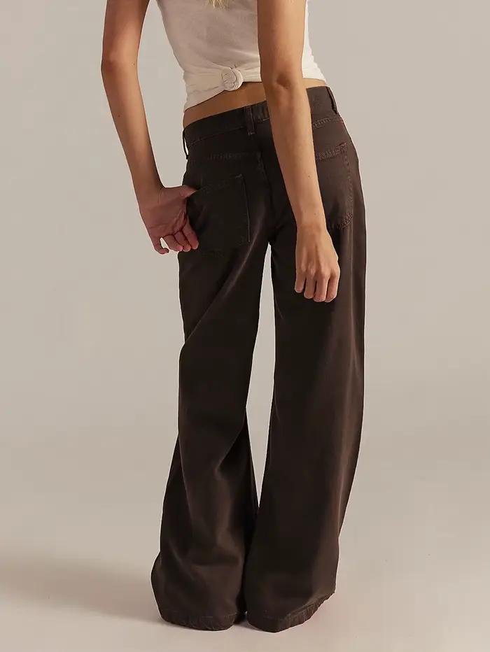 Jean marron rétro à jambes larges pour femme
