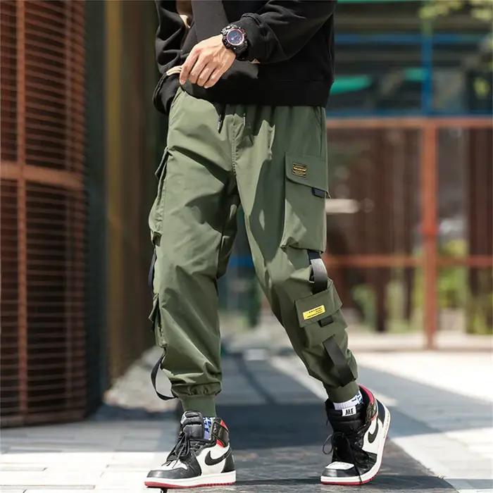 Pantalon cargo homme décontracté style hip-hop couleurs tendance plusieurs poches streetwear rubans techwear pantalon de survêtement pour garçons四季适用男式休闲裤Cargo风格