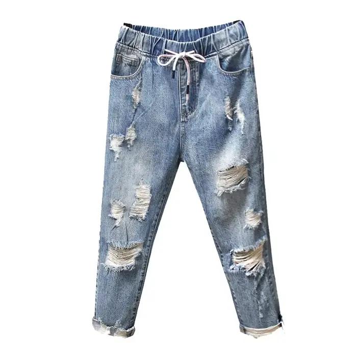 Jean déchiré femme, style boyfriend, mode vintage, polyester adoucissant, grande taille, ajustement lâche, tailles XL à 4XL, occassions printemps été