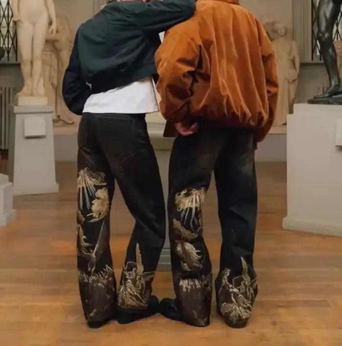 Jeans amples américains personnalisés avec imprimé motif chauve-souris