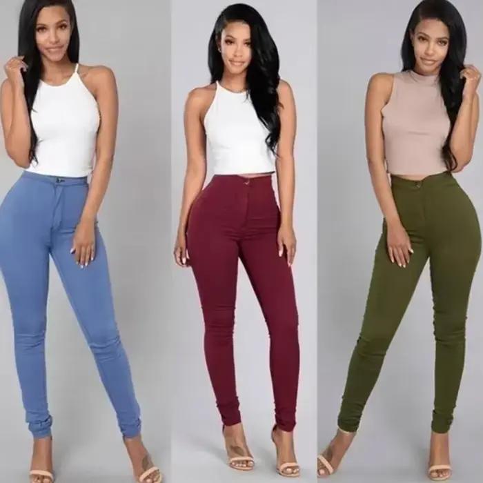 Couleur unie jean moulant Femme blanc noir taille haute rendu