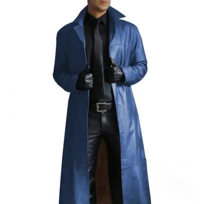 Veste longue en simili cuir homme style gothique punk col rabattu boutonnage détresse printemps automne durable pour homme occasions quotidiennes