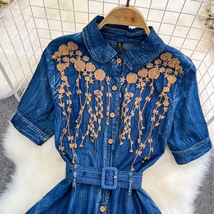 Robe longue en jean bleu pour femme