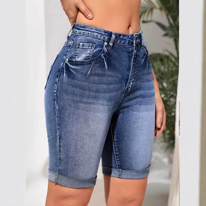 Short en jean taille haute pour femmes, short d'été slim et slim