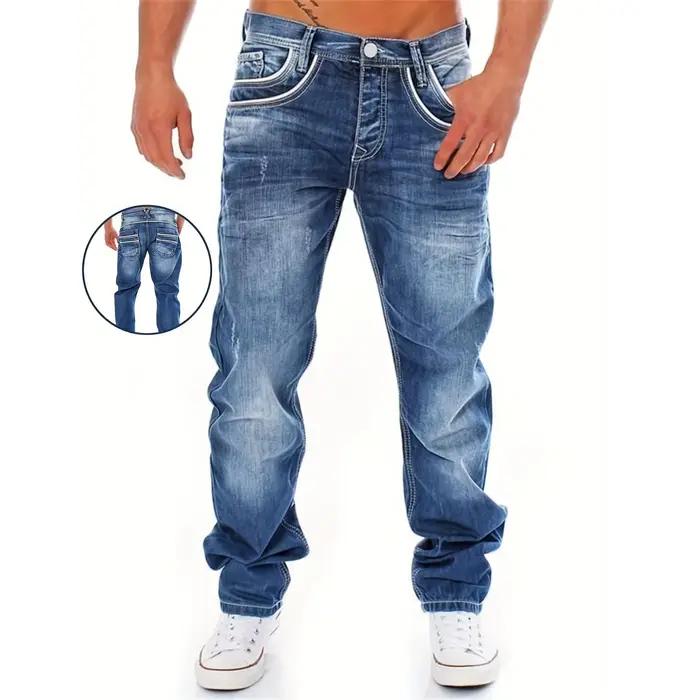 Nouveaux hommes rétro ample décontracté jambe droite jean confortable coupe classique