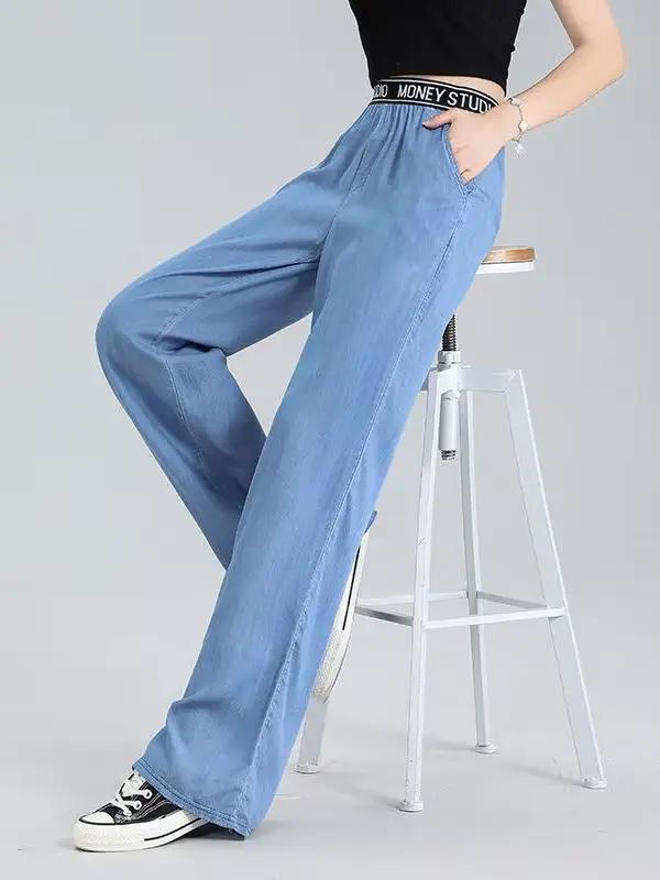 Lyocell-Jean Long à Jambes Larges pour Femme