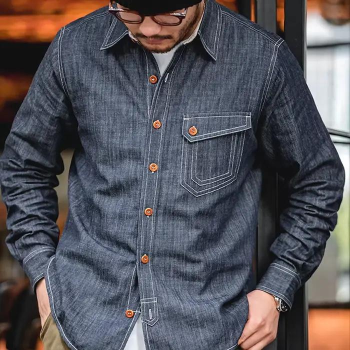 Maden-Chemises en jean denim vintage pour hommes