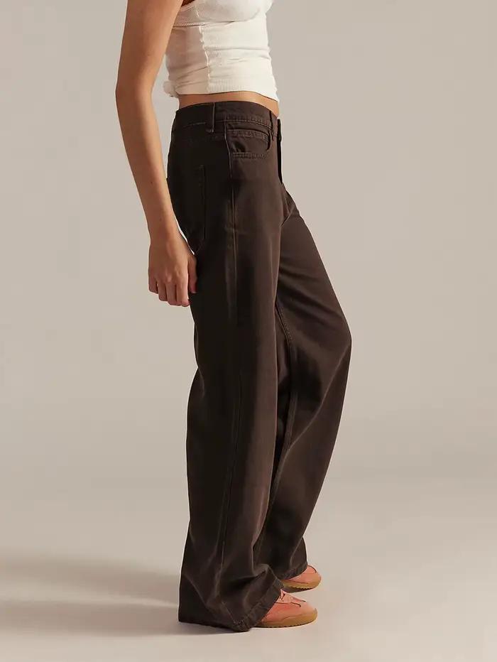 Jean marron rétro à jambes larges pour femme